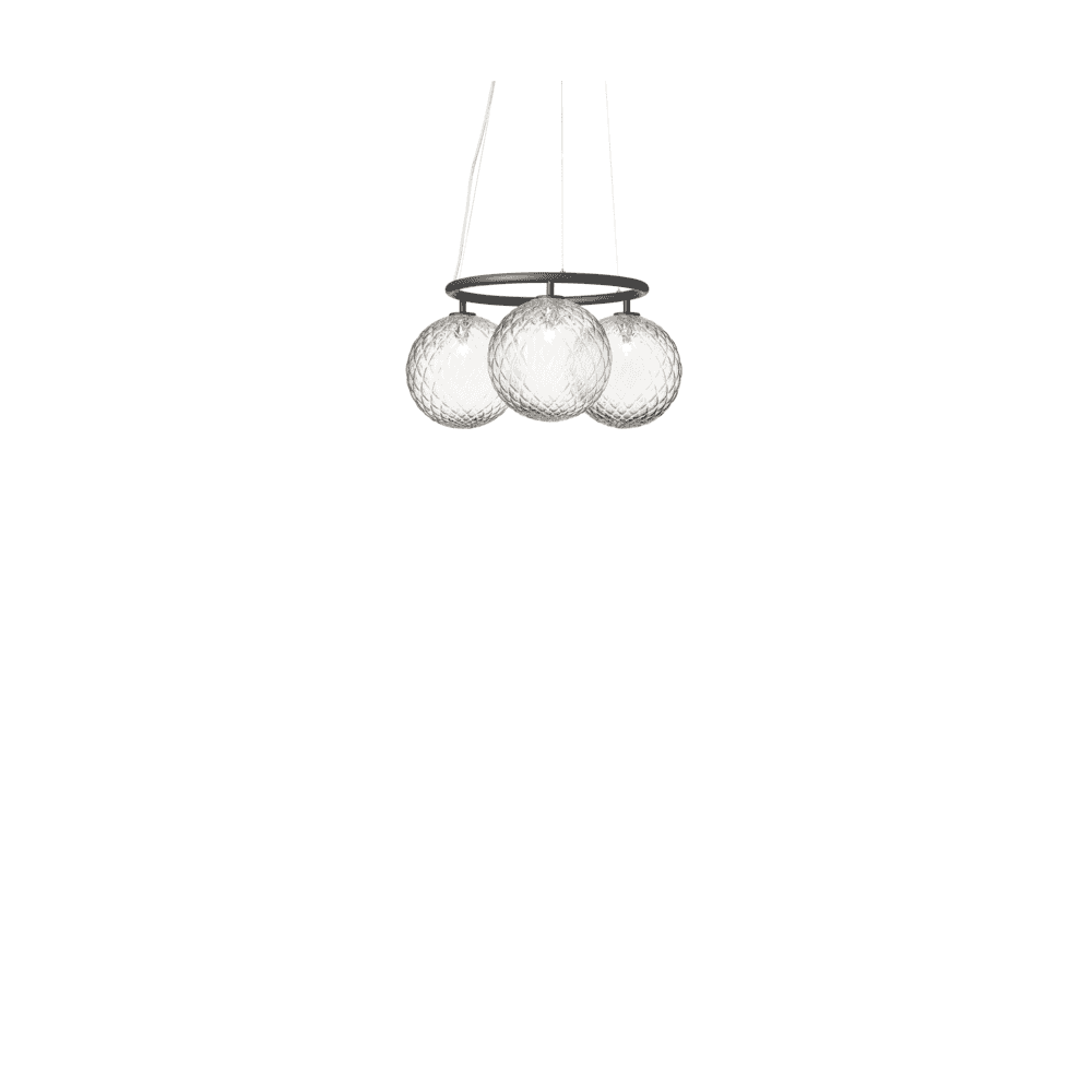 Nuura Miira 3 Light Circular Chandelier - Rock Grey & Optic Clear Glass