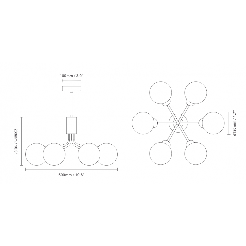 Nuura Apiales 6 Light Chandelier - Brushed Brass & Opal Glass