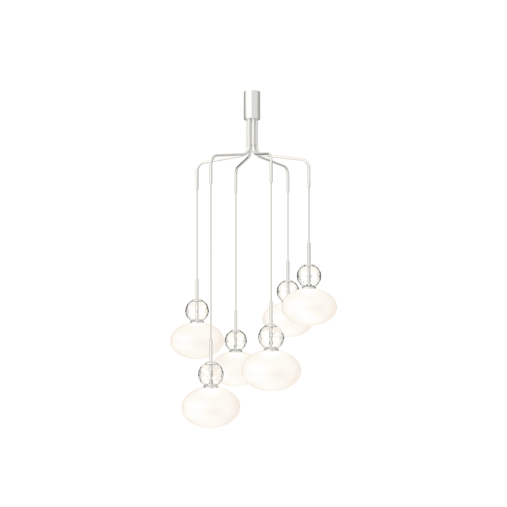 Nuura Rizzatto Cluster 6 Light Chandelier - Satin Silver & Opal Glass
