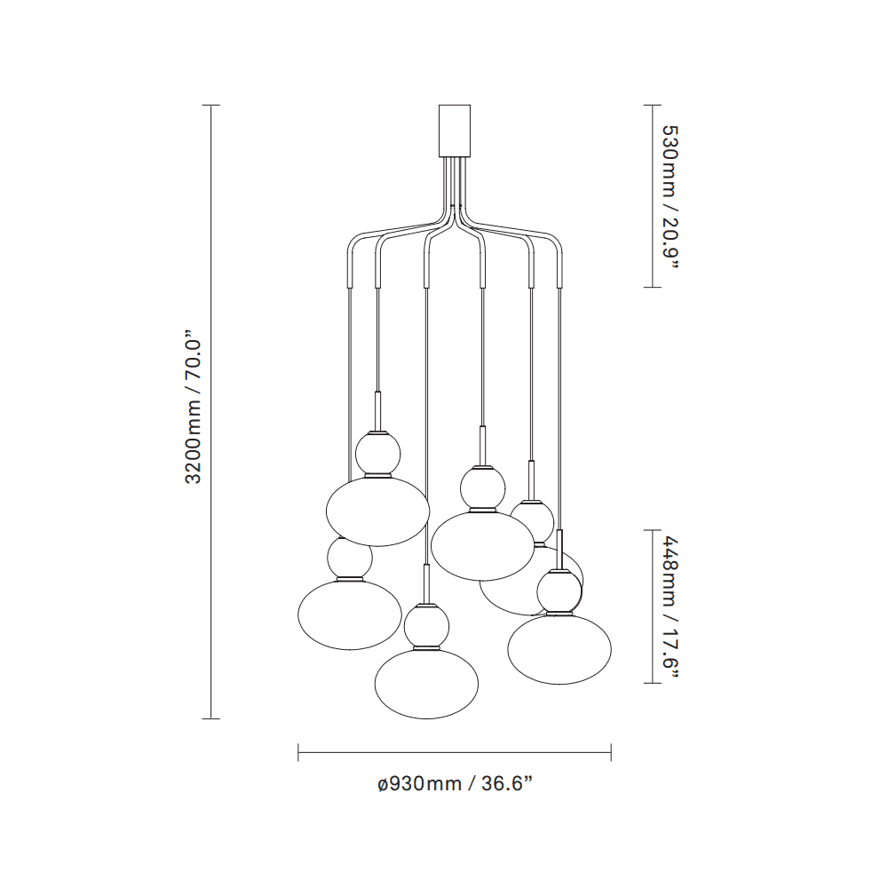Nuura Rizzatto Cluster 6 Light Chandelier - Satin Silver & Opal Glass