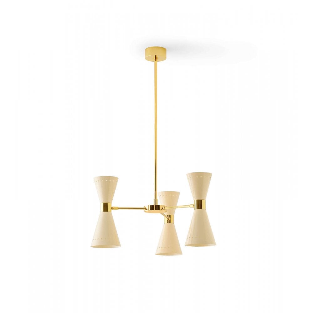 Stilnovo Megafono 3 Arm Pendant Chandelier - Gold & Ivory