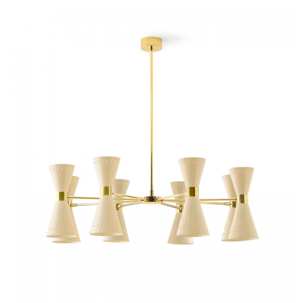Stilnovo Megafono 8 Arm Pendant Chandelier - Gold & Ivory