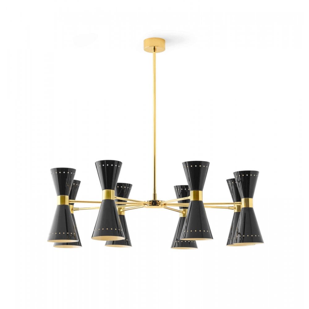 Stilnovo Megafono 8 Arm Pendant Chandelier - Gold & Black