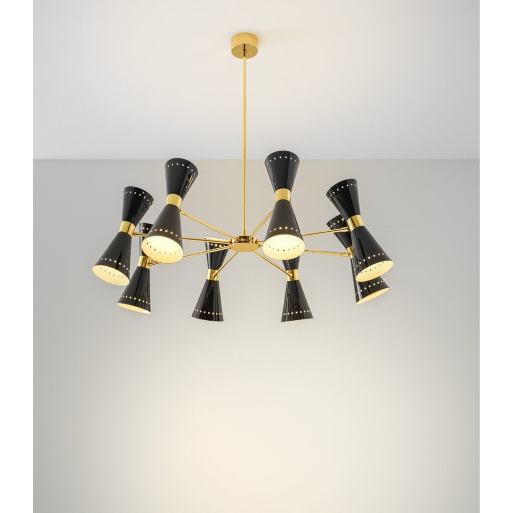 Stilnovo Megafono 8 Arm Pendant Chandelier - Gold & Black