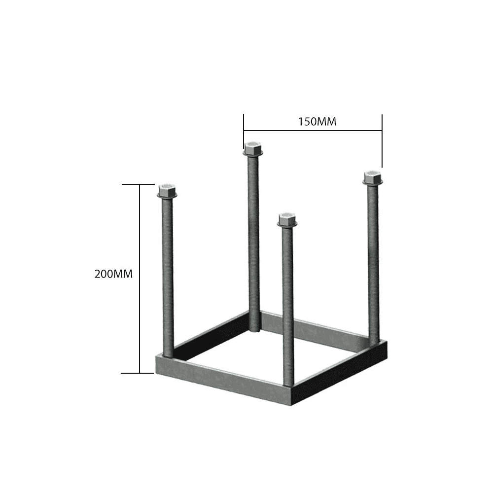 Harte Medium 150mm Square Foundation Frame - Galvanised Steel with 4 Threaded Bars