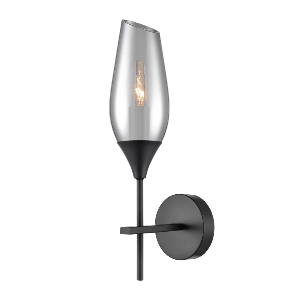 Franklite Taper 1 Light Wall Bracket Light - Smoked Glass