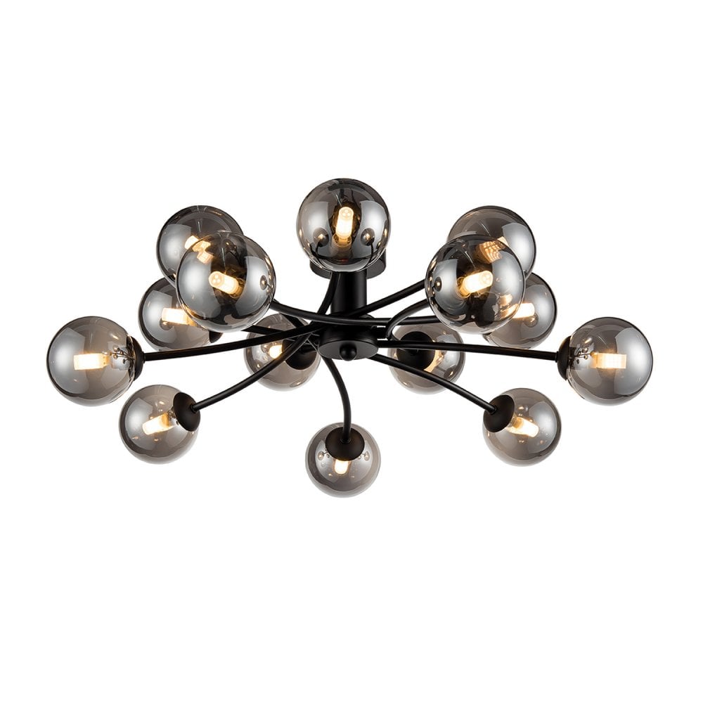 Franklite Prophecy 14 Light Flush Fitting - Black & Smoked Glass