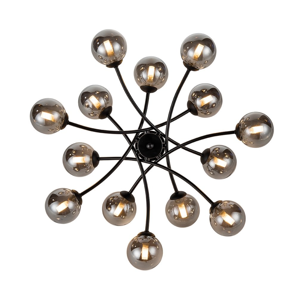 Franklite Prophecy 14 Light Flush Fitting - Black & Smoked Glass
