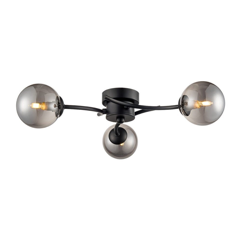 Franklite Prophecy 3 Light Flush Fitting - Black & Smoked Glass