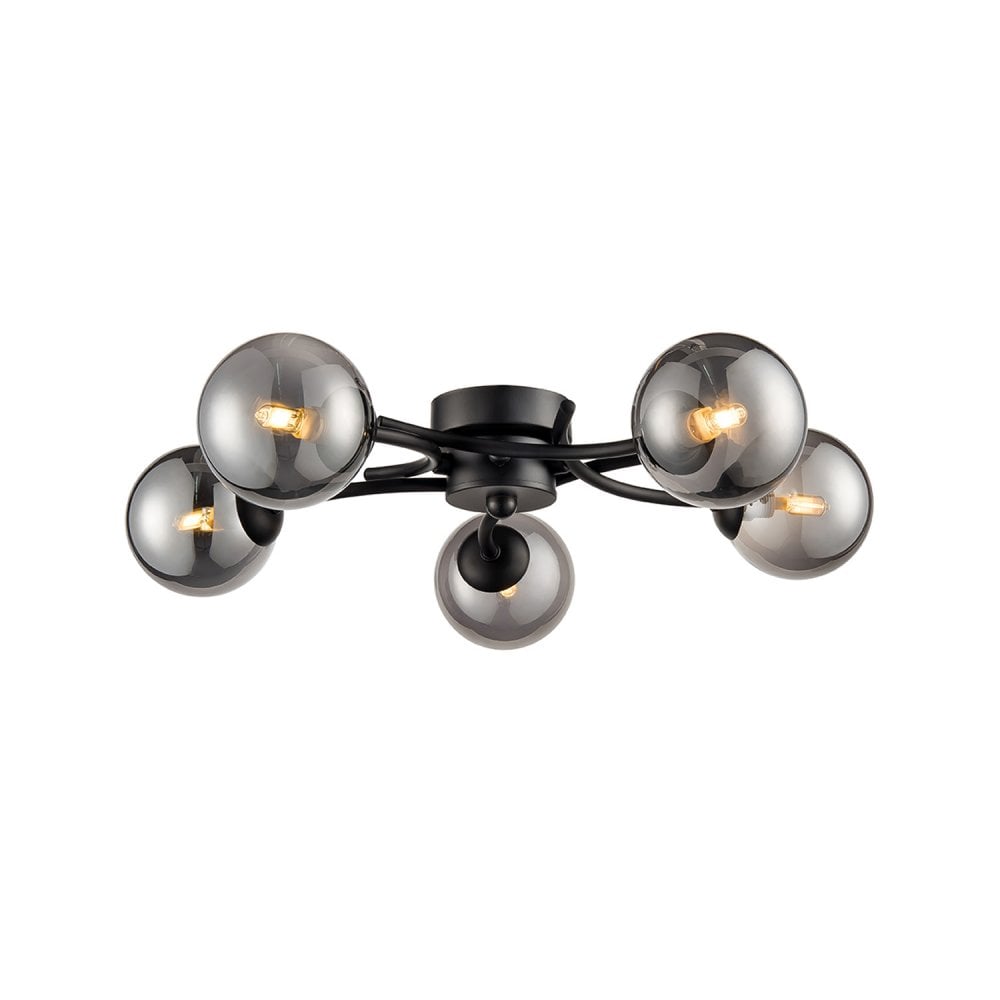 Franklite Prophecy 5 Light Flush Fitting - Black & Smoked Glass