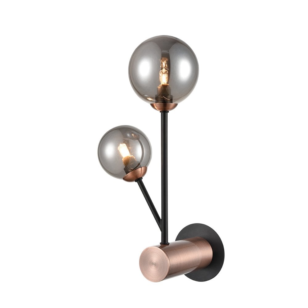 Franklite Solstice 2 Light Wall Bracket Light - Copper & Smoked Glass