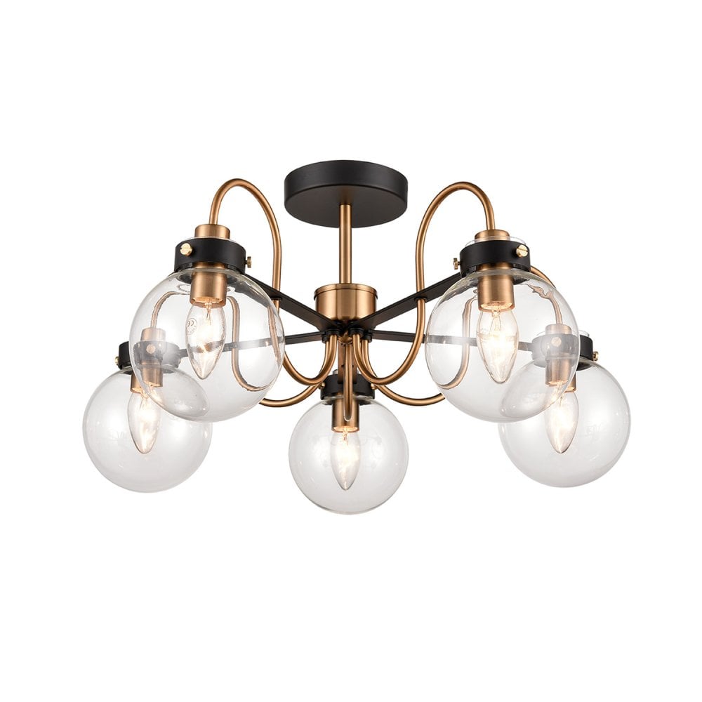 Franklite Equinox 5 Light Downward Flush Fitting - Matt Black & Antique Gold