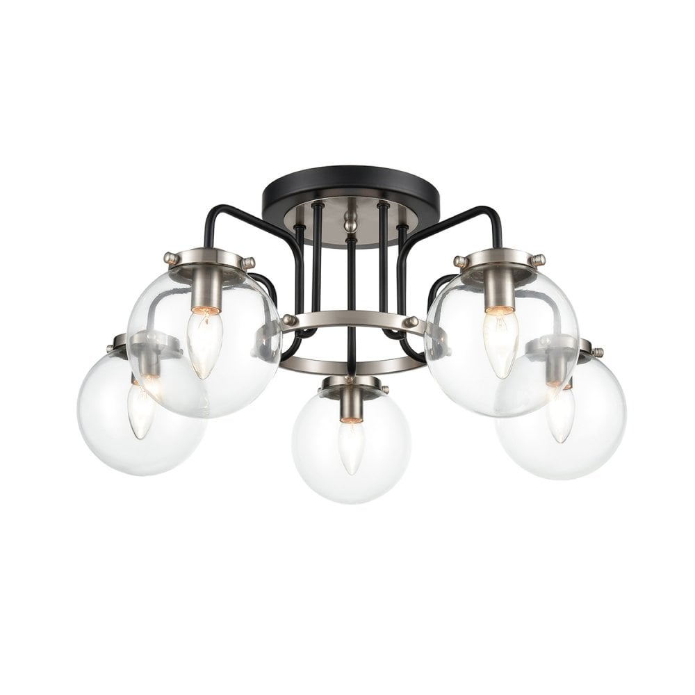 Franklite Lithos 5 Light Flush Fitting - Matt Black & Satin Nickel
