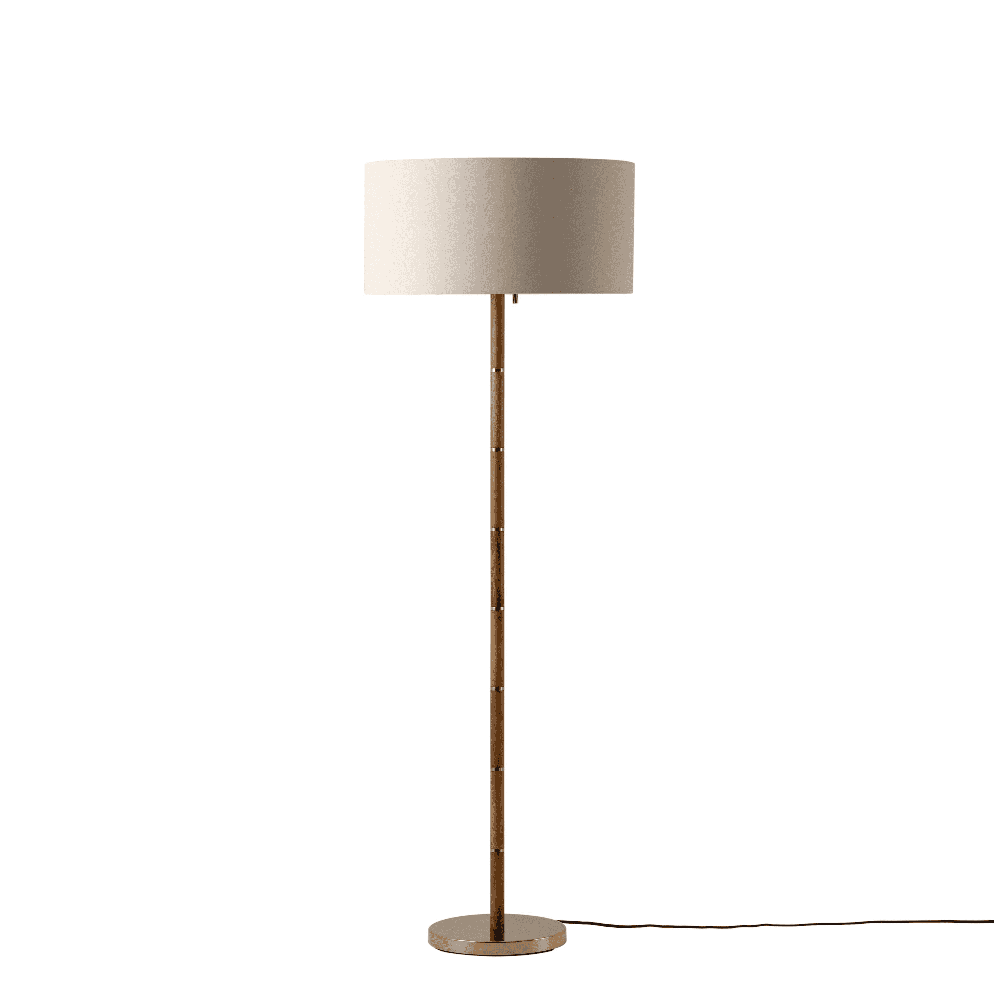 houseof. Disk Floor Lamp - Wooden & Brass with Cream Linen Shade