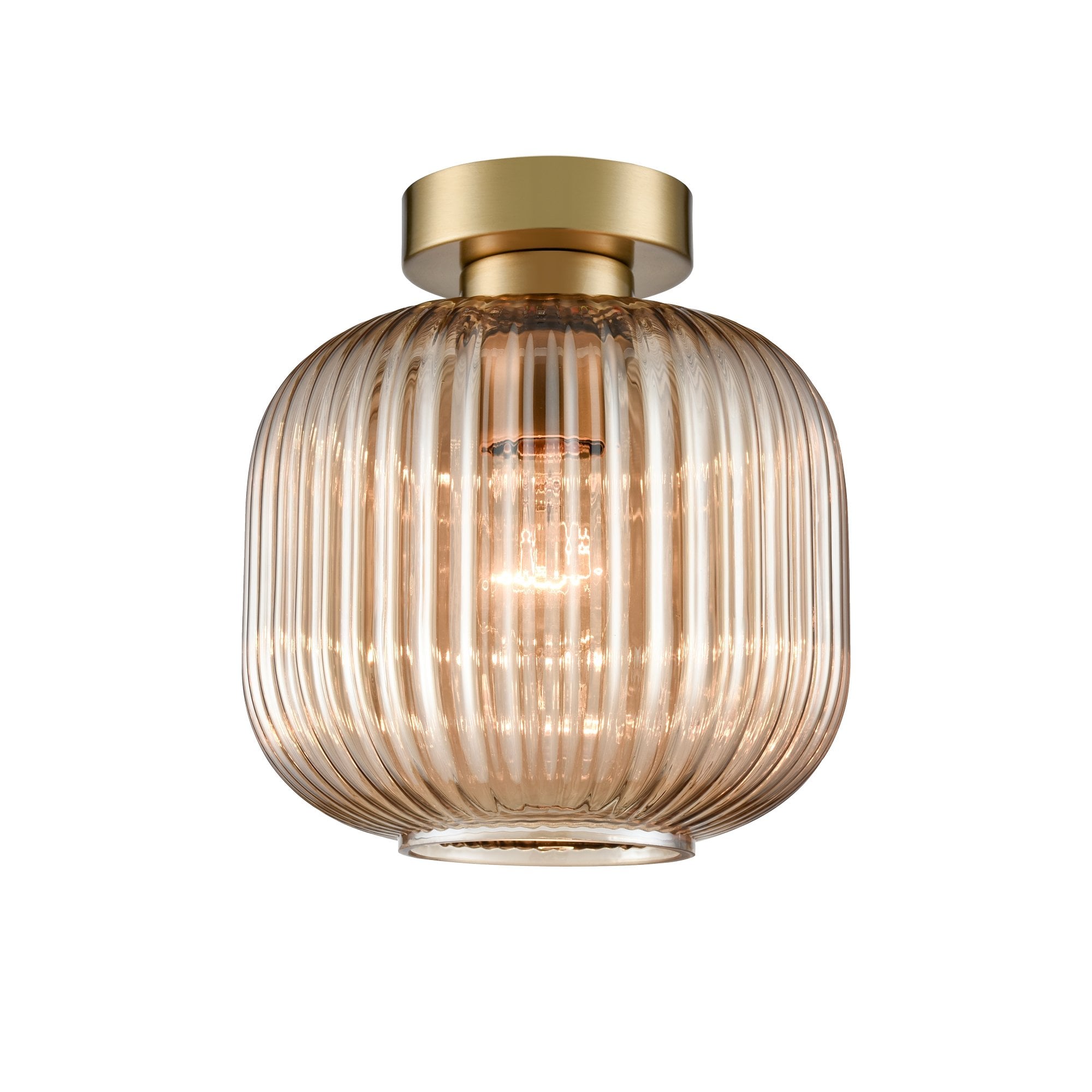 Franklite Mezcla Flush Fitting - Aged Brass & Amber Glass
