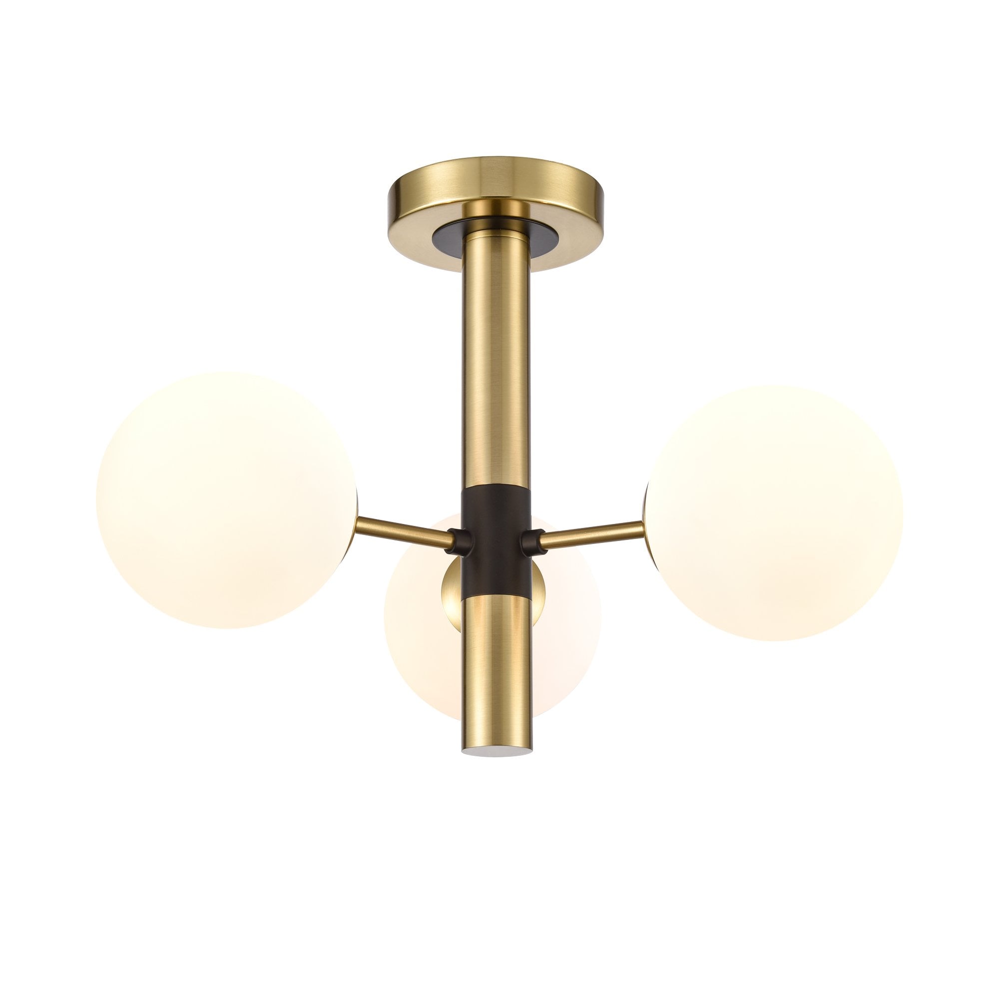 Franklite Axle 3 Light Semi-Flush Fitting - Matt Black & Aged Brass