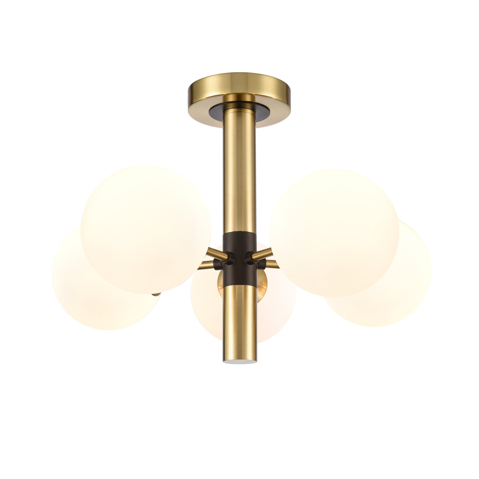 Franklite Axle 5 Light Semi-Flush Fitting - Matt Black & Aged Brass