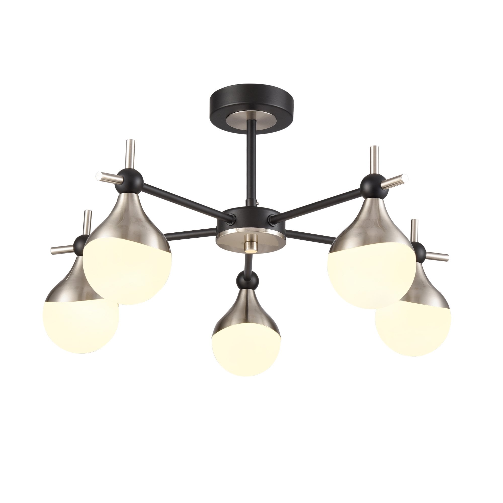 Franklite Nexus 5 Light Semi-Flush Fitting - Matt Black & Satin Nickel