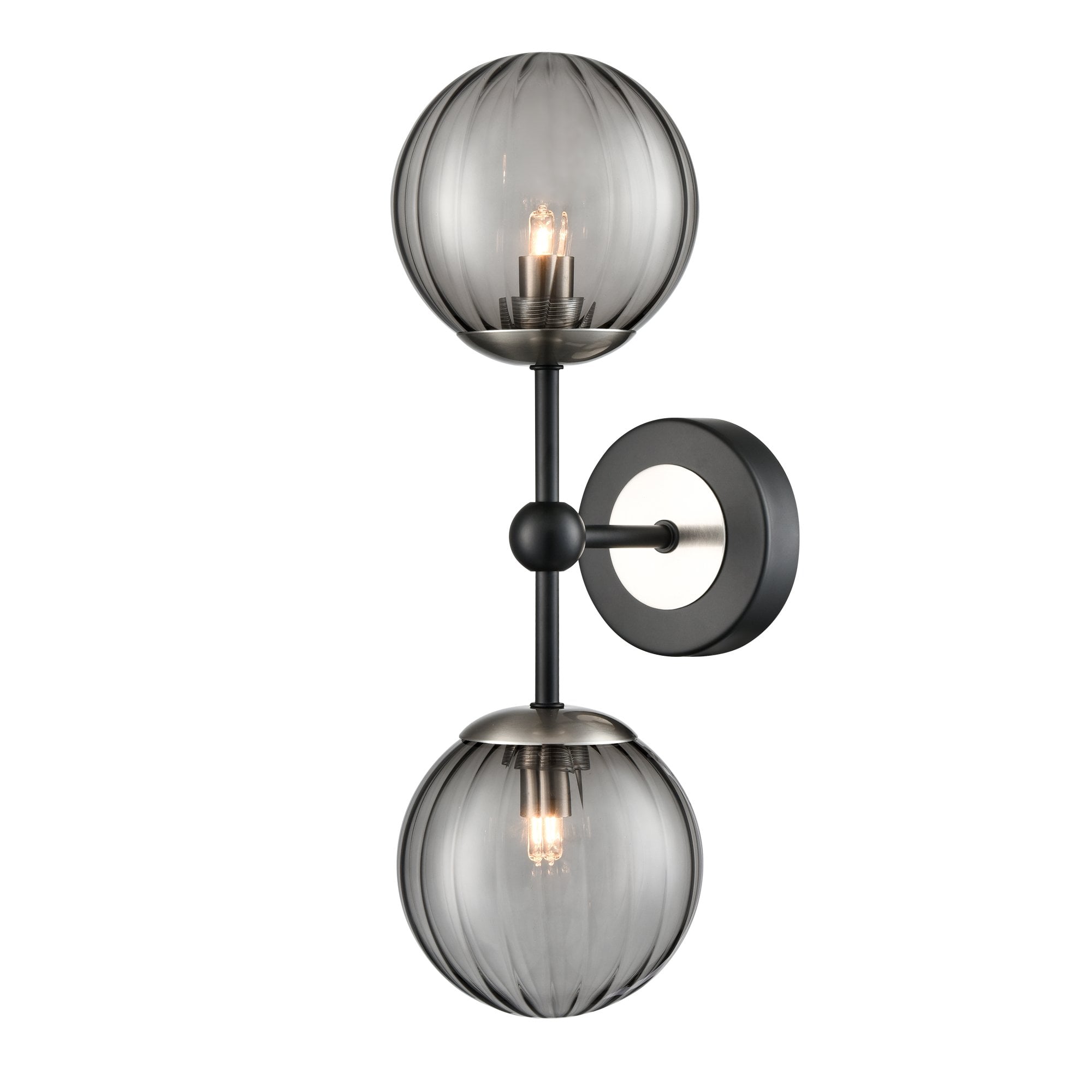 Franklite Solar 2 Light Wall Bracket - Matt Black & Satin Nickel