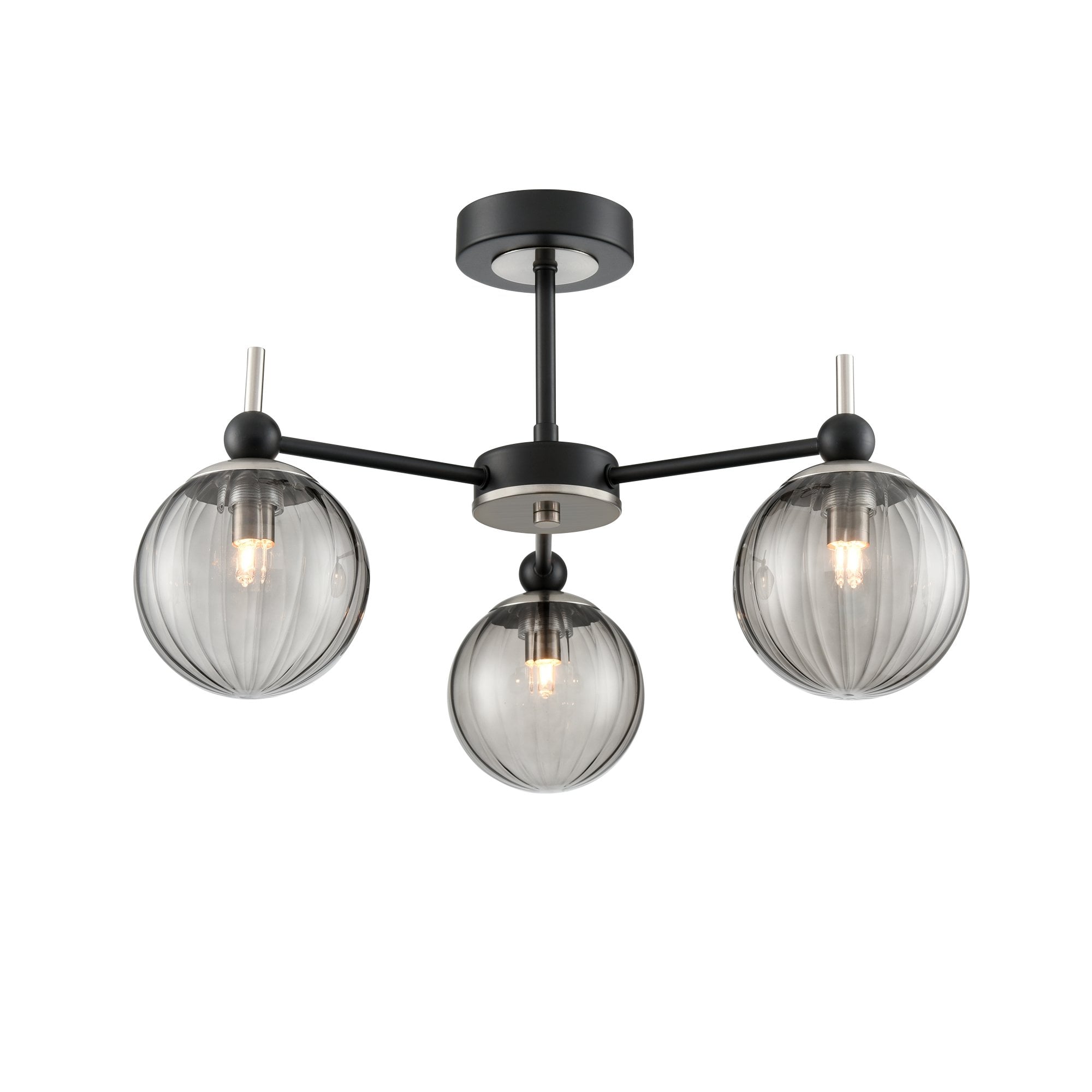 Franklite Solar 3 Light Semi-Flush Fitting - Matt Black & Satin Nickel