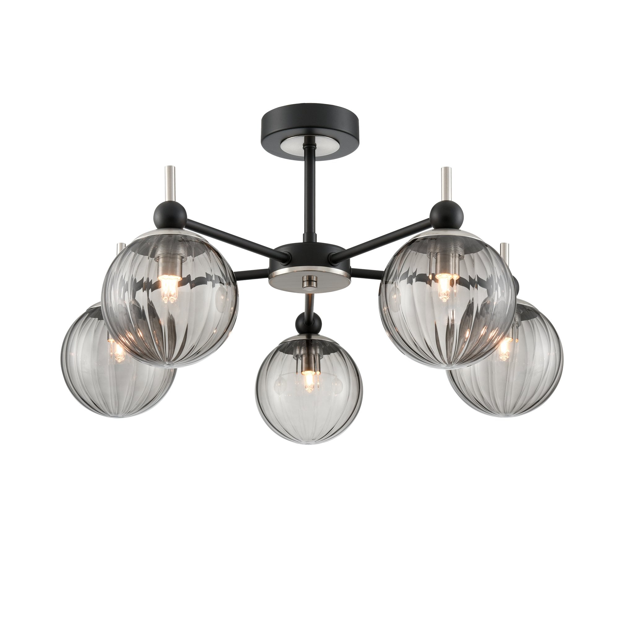 Franklite Solar 5 Light Semi-Flush Fitting - Matt Black & Satin Nickel