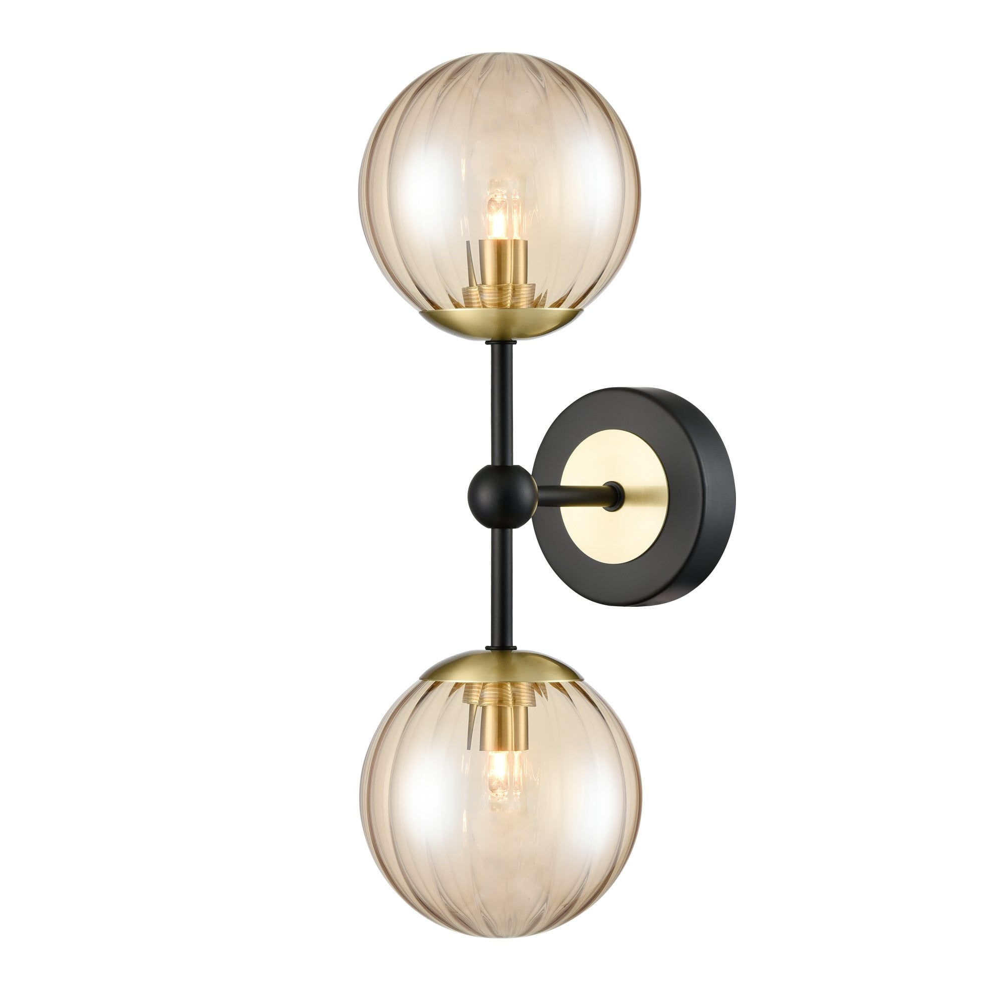Franklite Solar 2 Light Wall Bracket - Matt Black & Satin Brass
