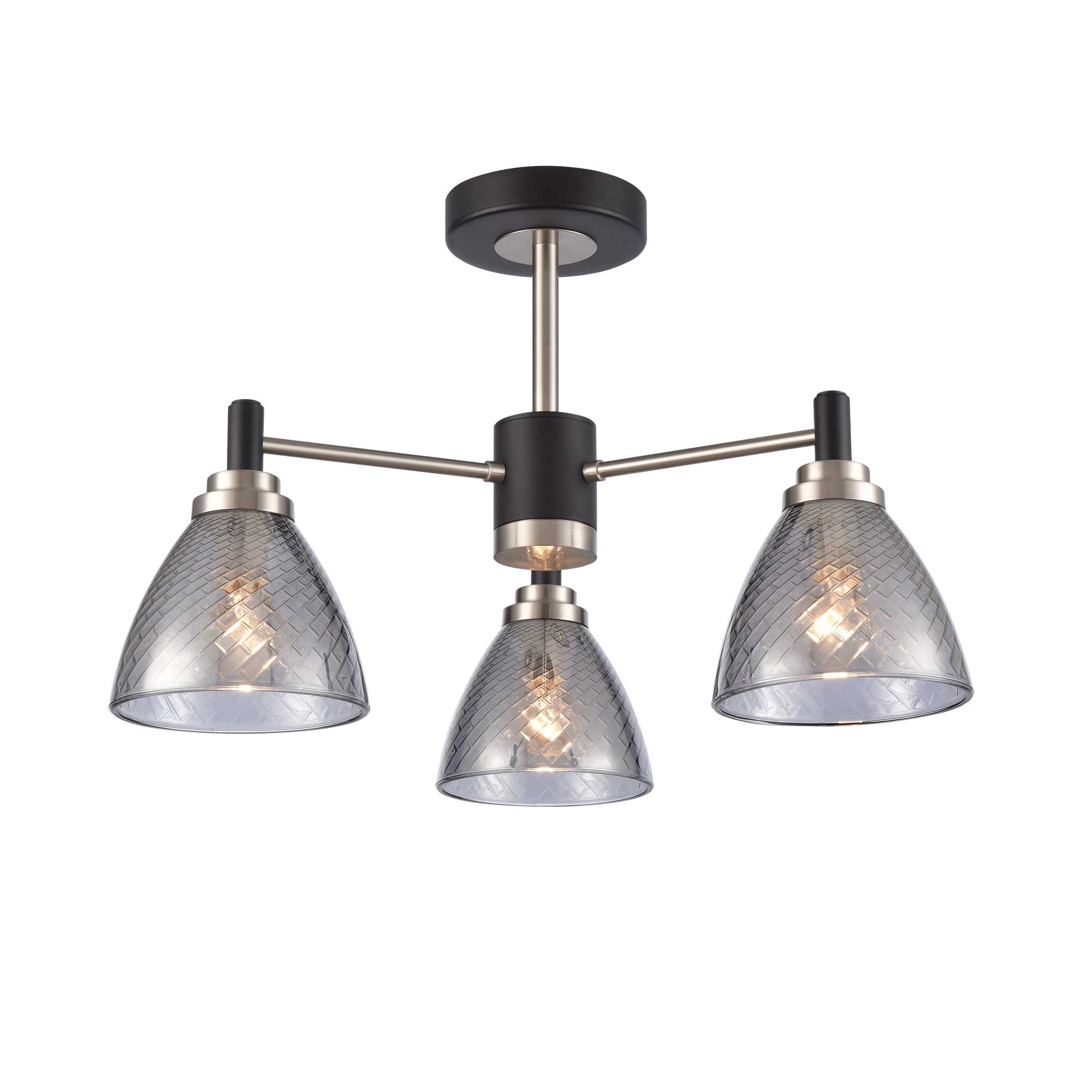 Franklite Metro 3 Light Semi-Flush Fitting - Matt Black & Satin Nickel