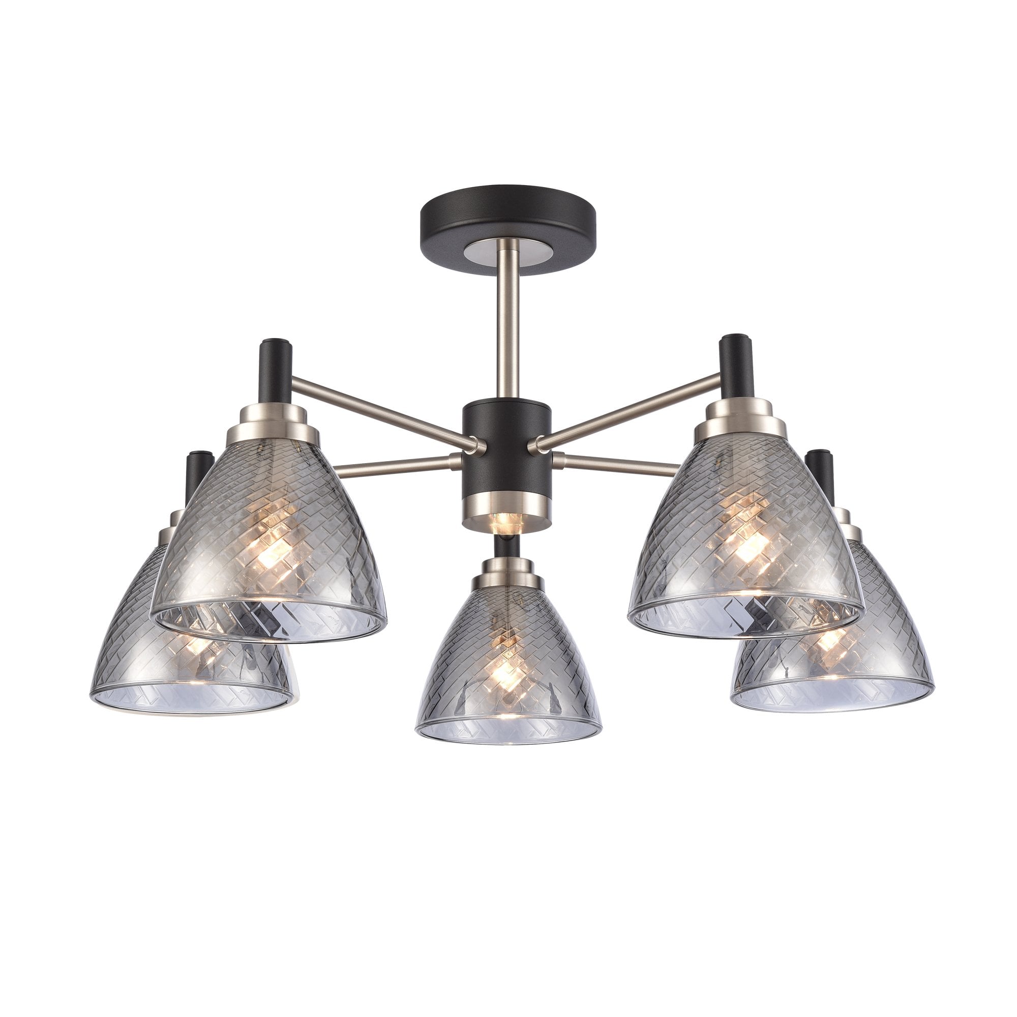 Franklite Metro 5 Light Semi-Flush Fitting - Matt Black & Satin Nickel