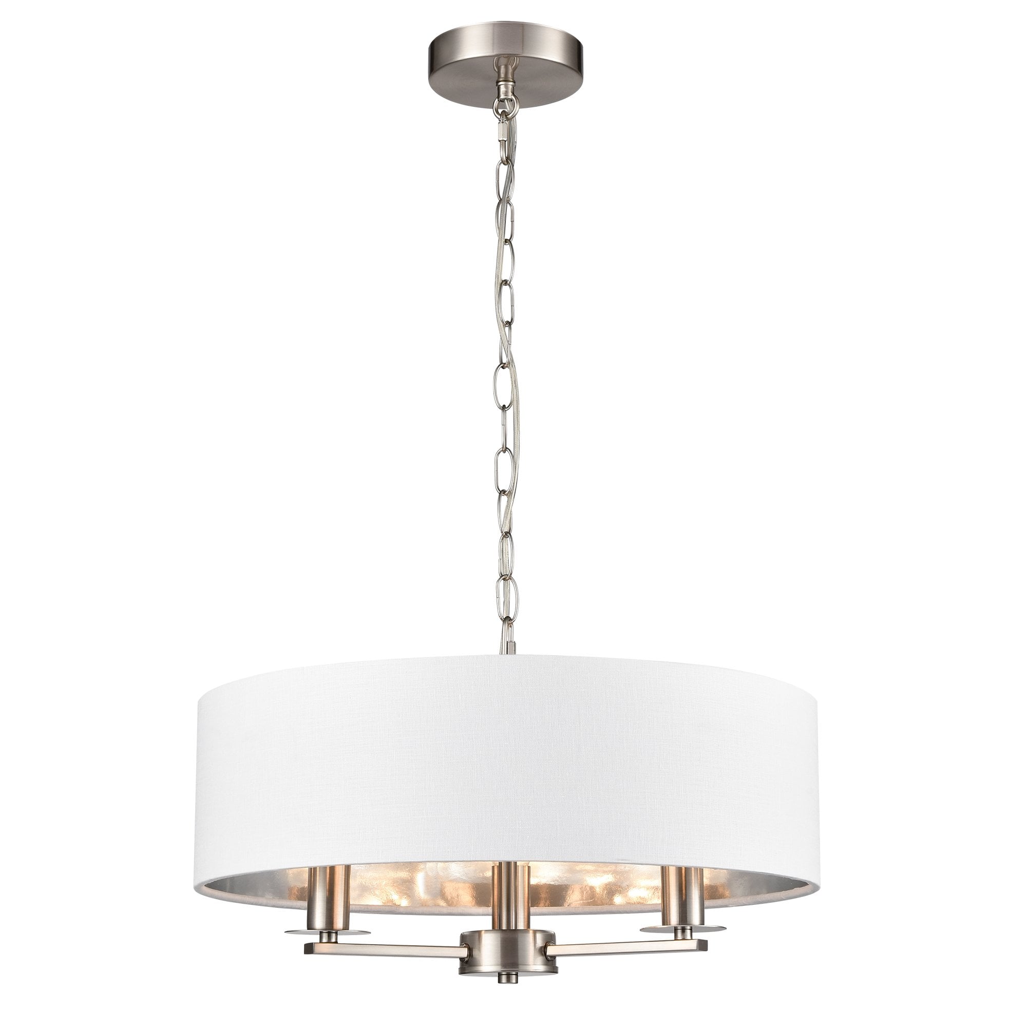 Franklite Windsor 3 Light Pendant - Satin Nickel & Cream Shade