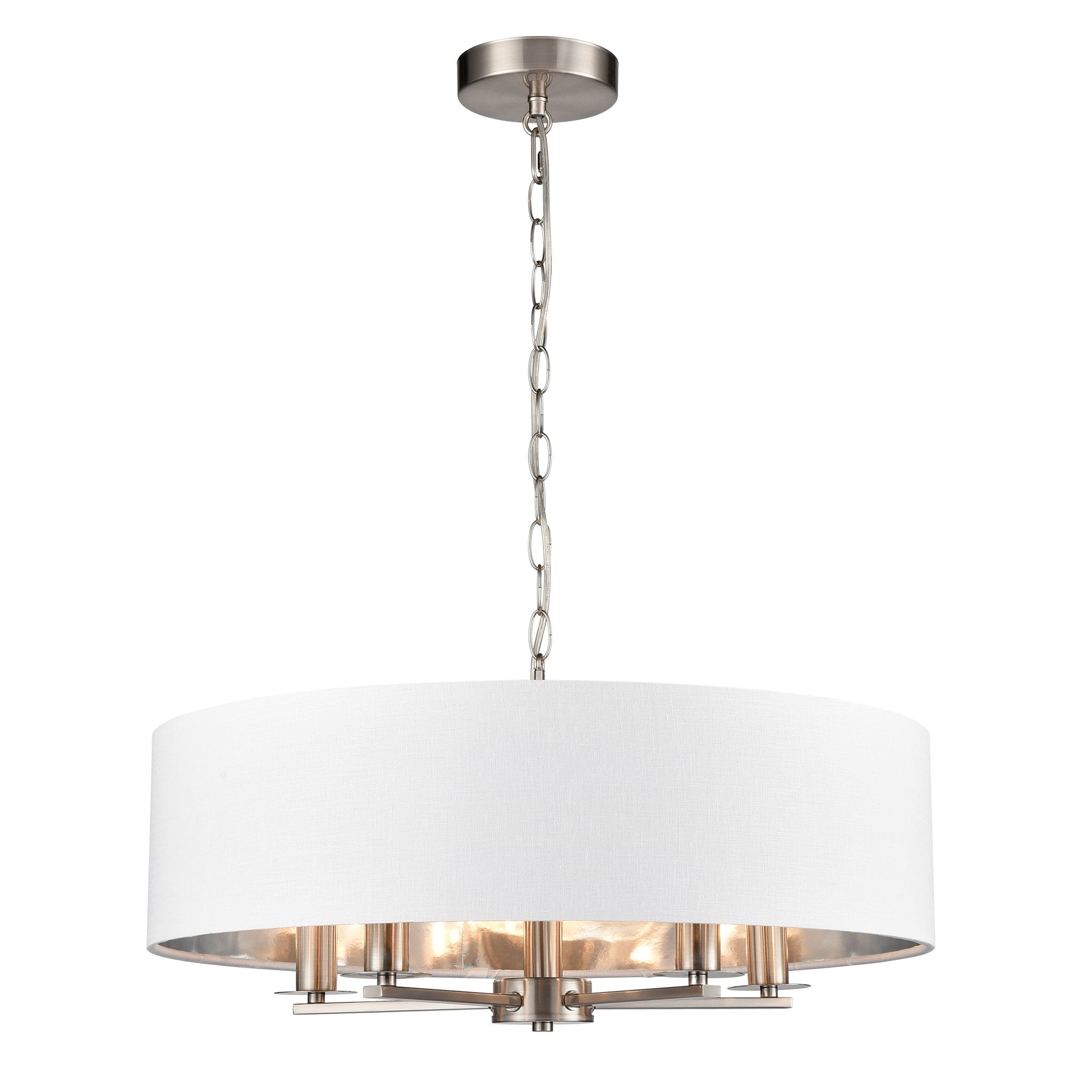 Franklite Windsor 5 Light Pendant - Satin Nickel & Cream Shade