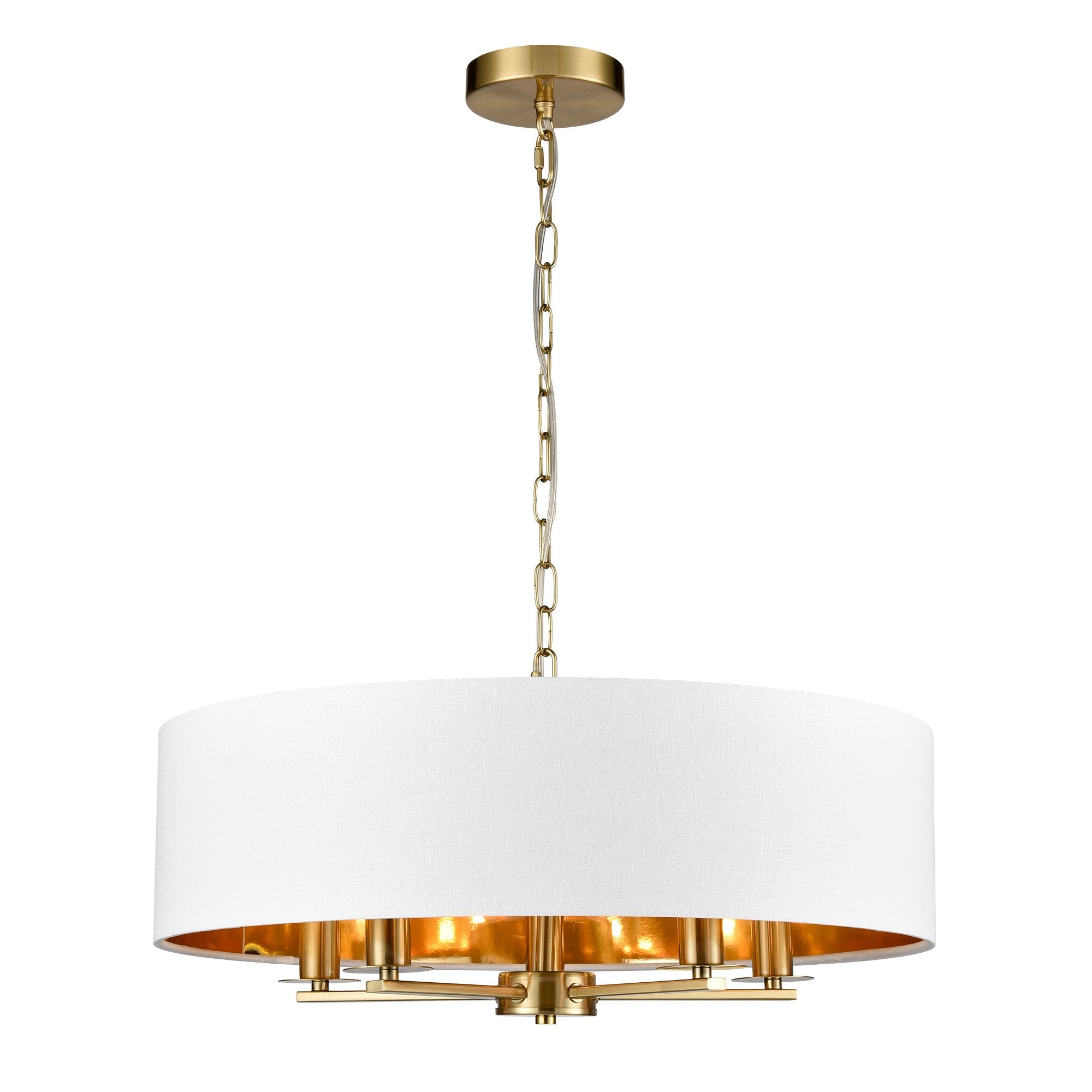 Franklite Windsor 5 Light Pendant - Aged Brass & Cream Shade