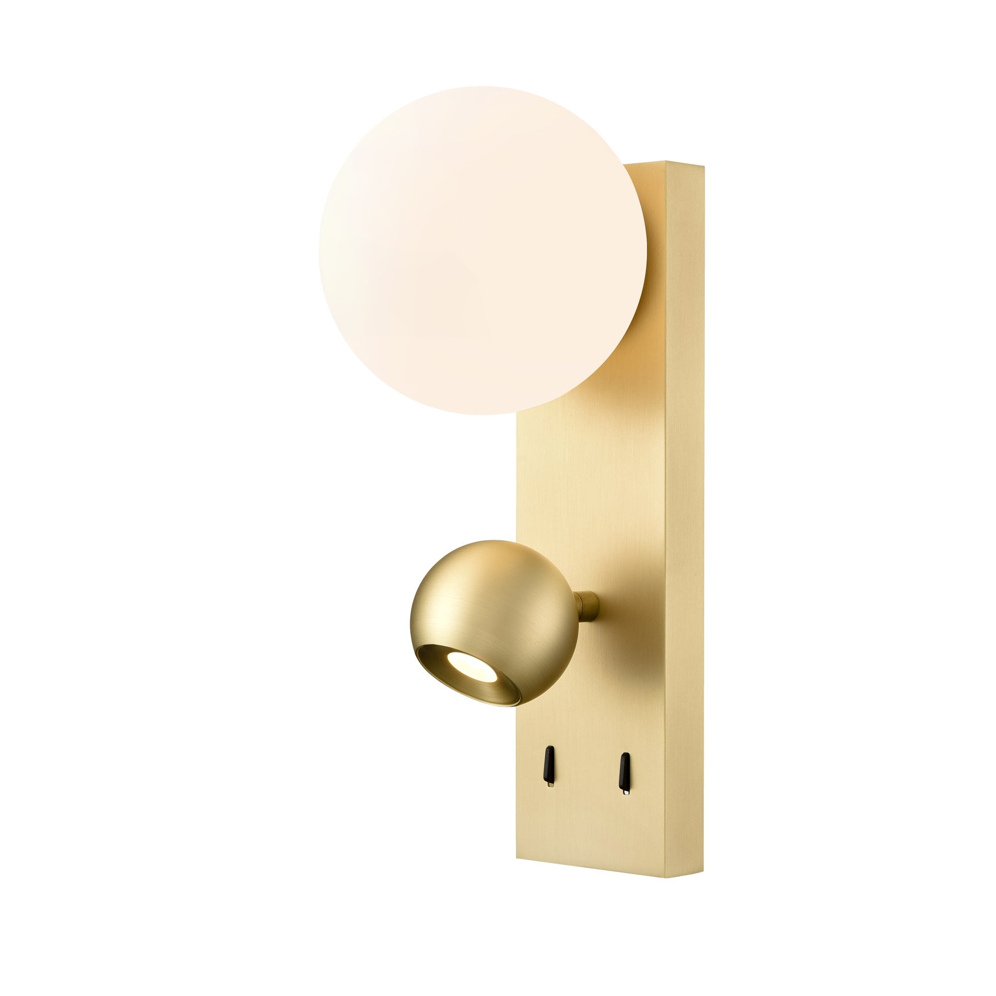 Franklite Iris LED Wall Light With Opal Glass Sphere - Satin Brass
