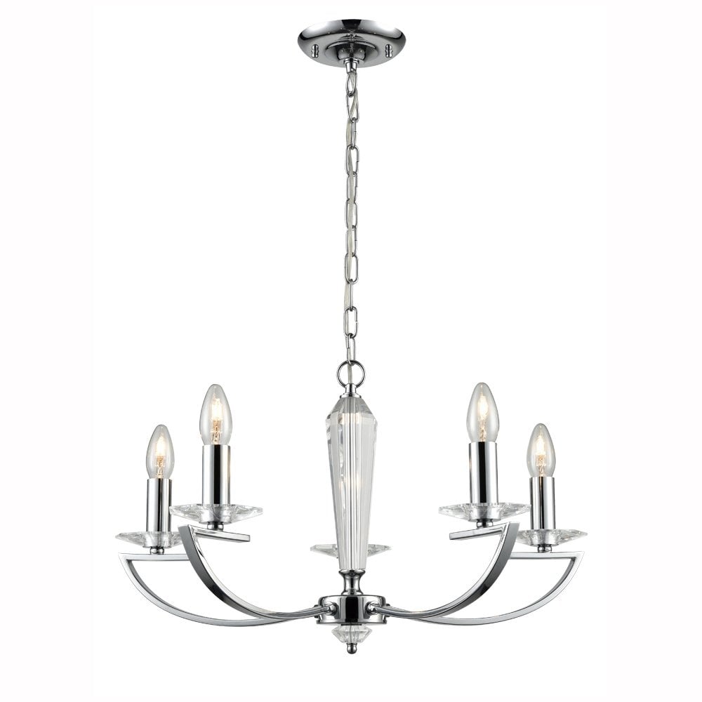 Franklite Artemis 5 Light Fitting - Chrome & Crystal Glass