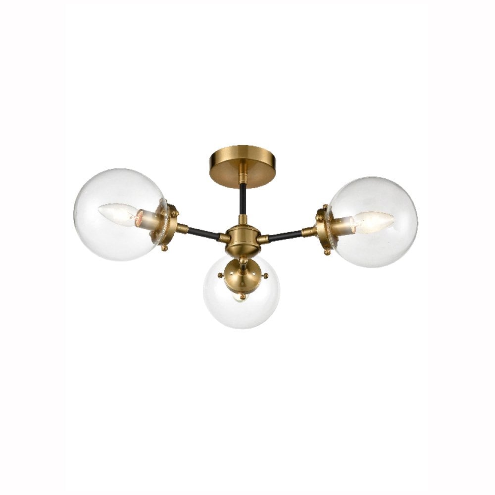 Franklite Attraction 3 Light Fitting - Matt Black & Antique Gold