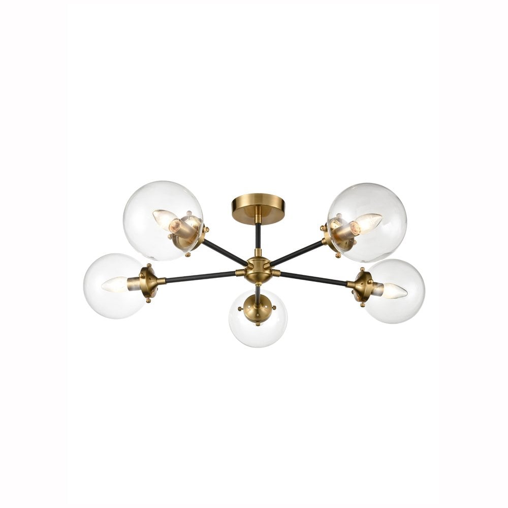 Franklite Attraction 5 Light Fitting - Matt Black & Antique Gold