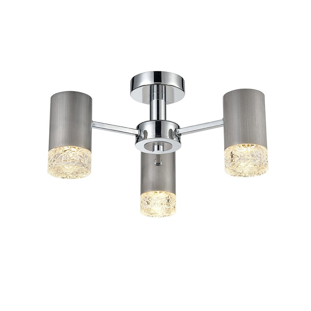 Franklite Cordelia 3 Light Fitting - Satin Brushed Silver & Chrome