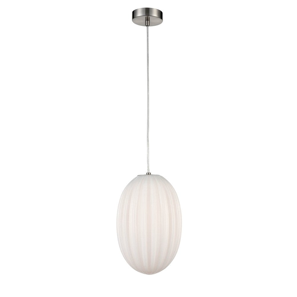 Franklite Almond 200mm Oval Ribbed Pendant - Opal Glass