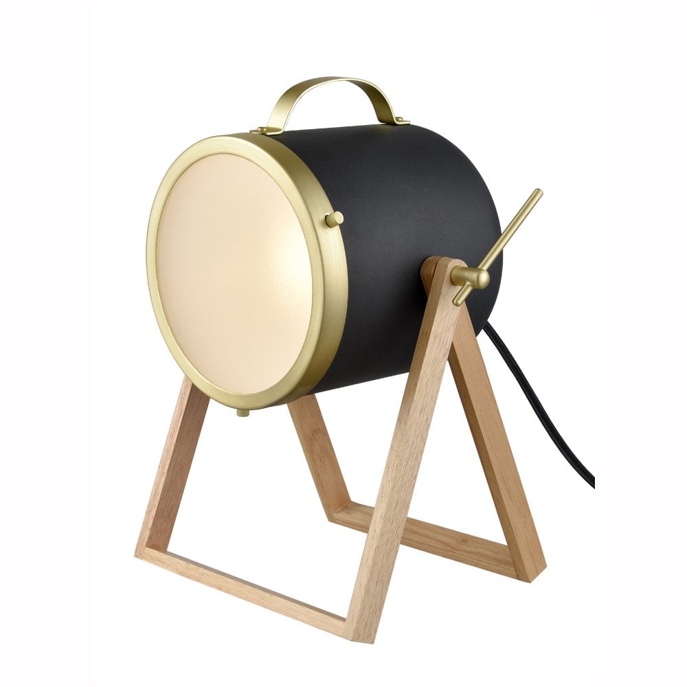 Franklite Elio Table and Floor Lamp - Natural Wood, Black & Satin Brass