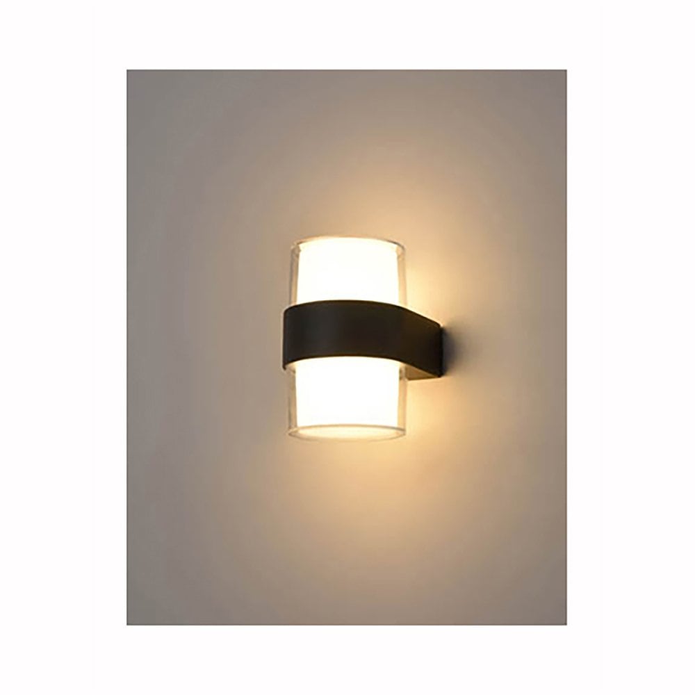 Franklite Aura 2 Light Cylindrical Wall Fitting - Cast Aluminium & Matt Black