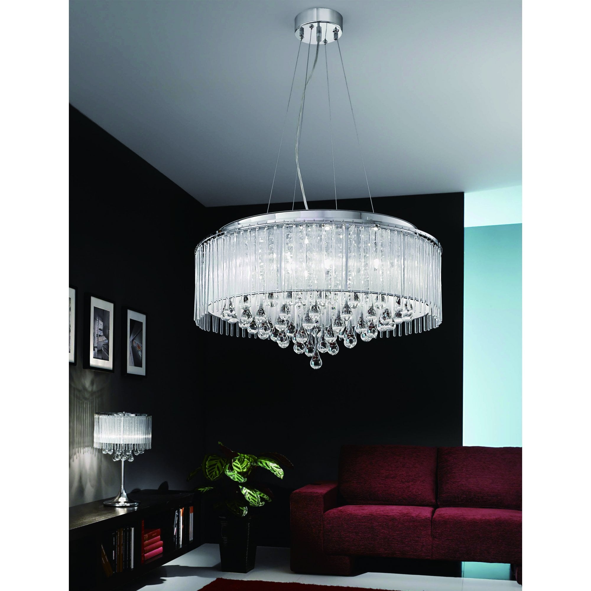 Franklite Spirit 600mm 8 Light Pendant - Chrome & Crystal Glass