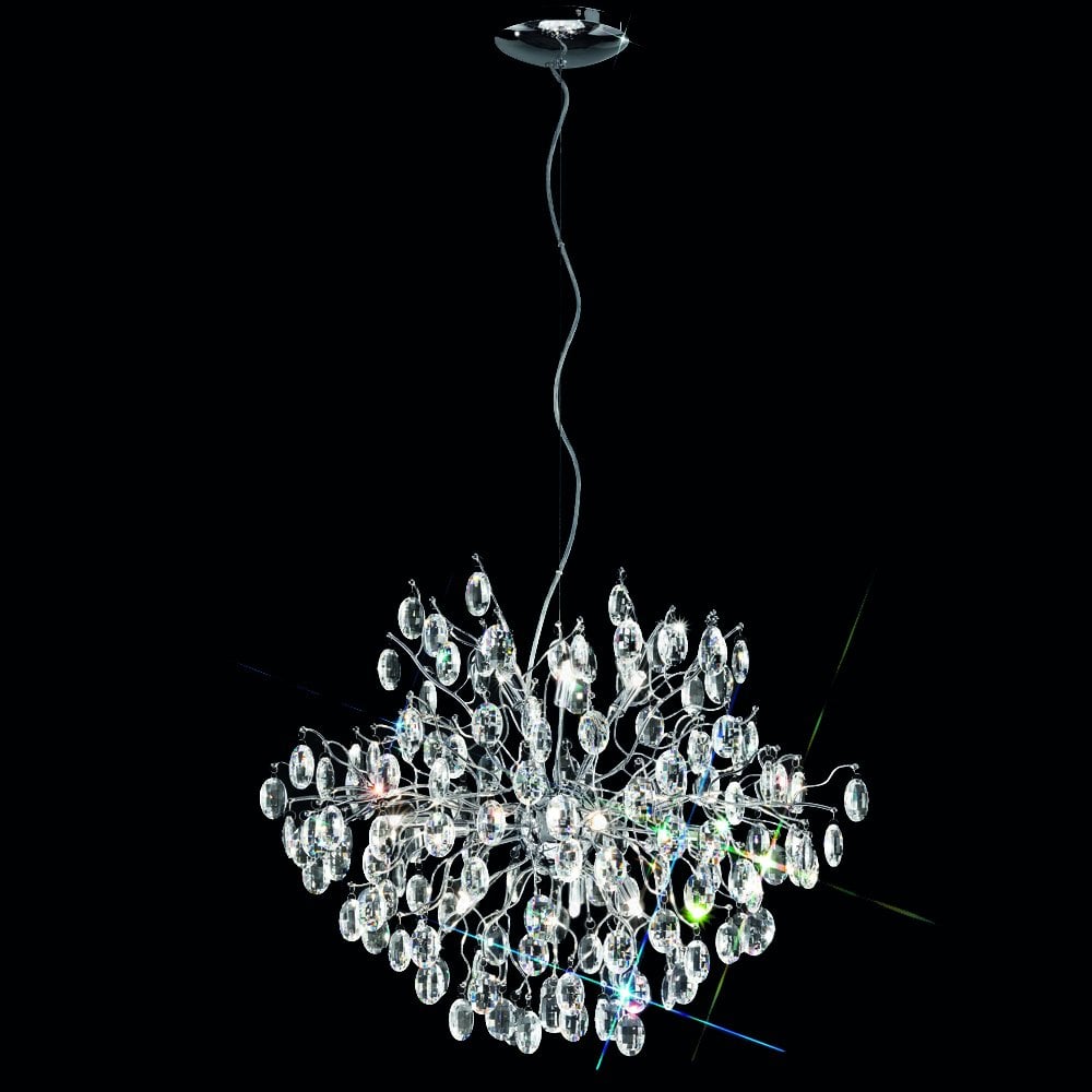 Franklite Wisteria 12 Light Round Pendant - Chrome & Crystal Glass