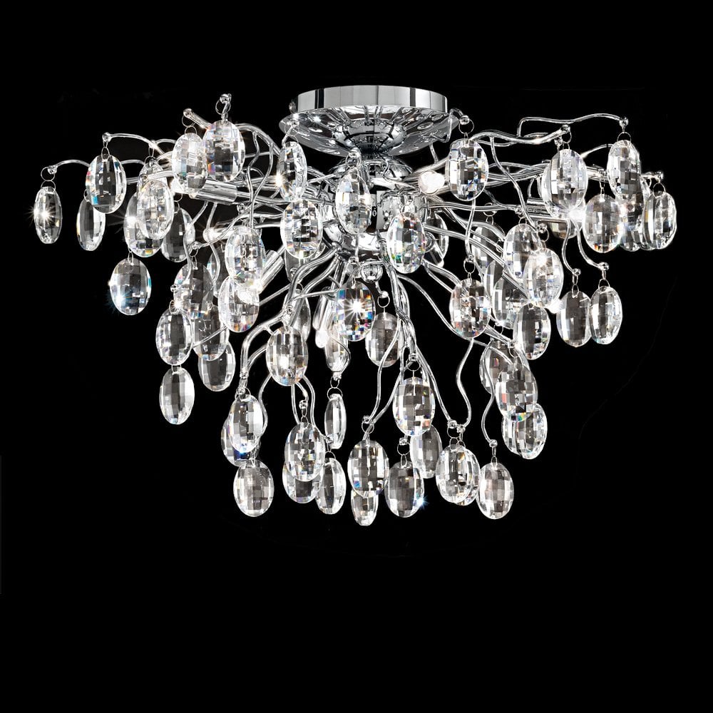 Franklite Wisteria 8 Light Flush - Chrome & Crystal Glass