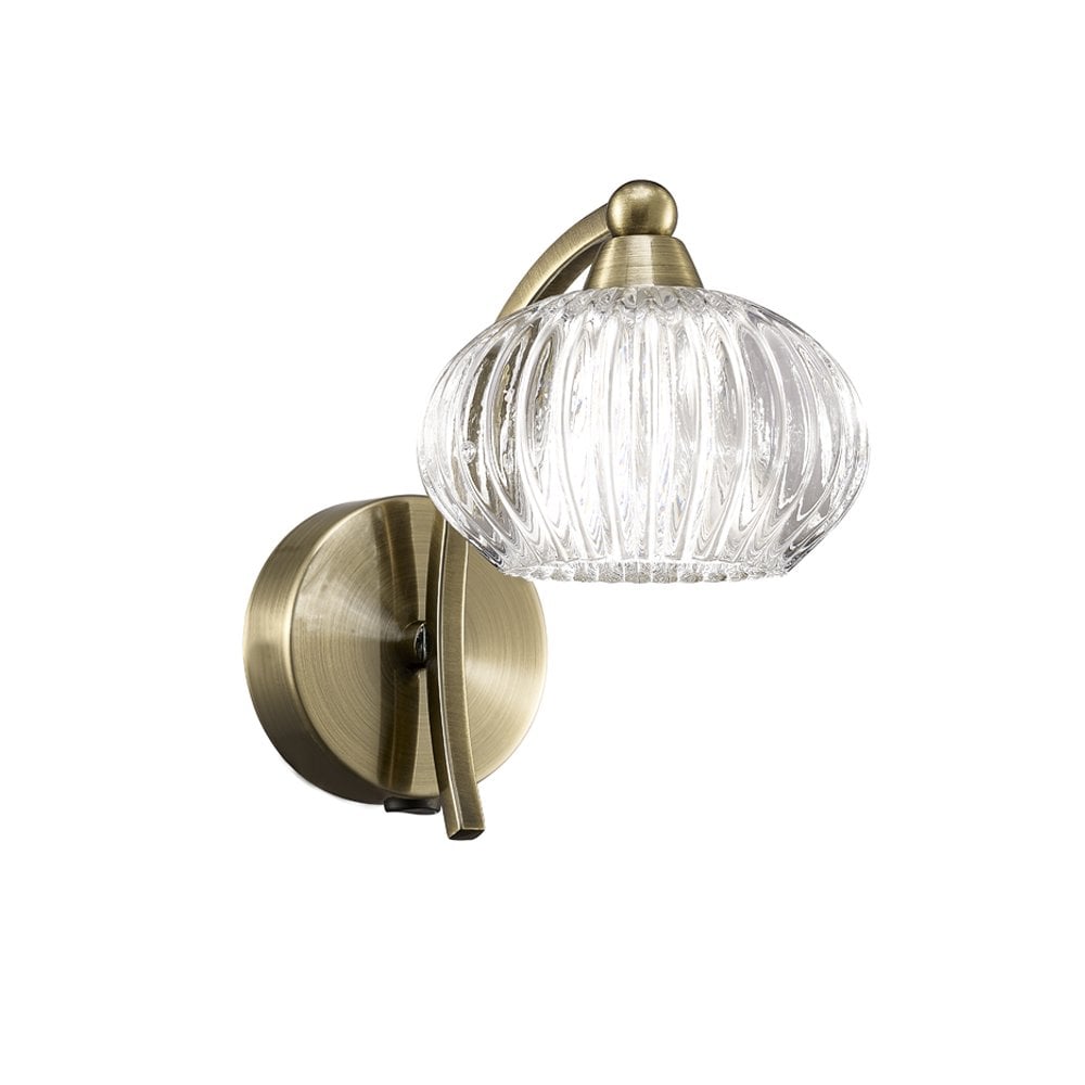 Franklite Ripple 1 Light Wall Bracket with Switch - Bronze & Ribbed Glass