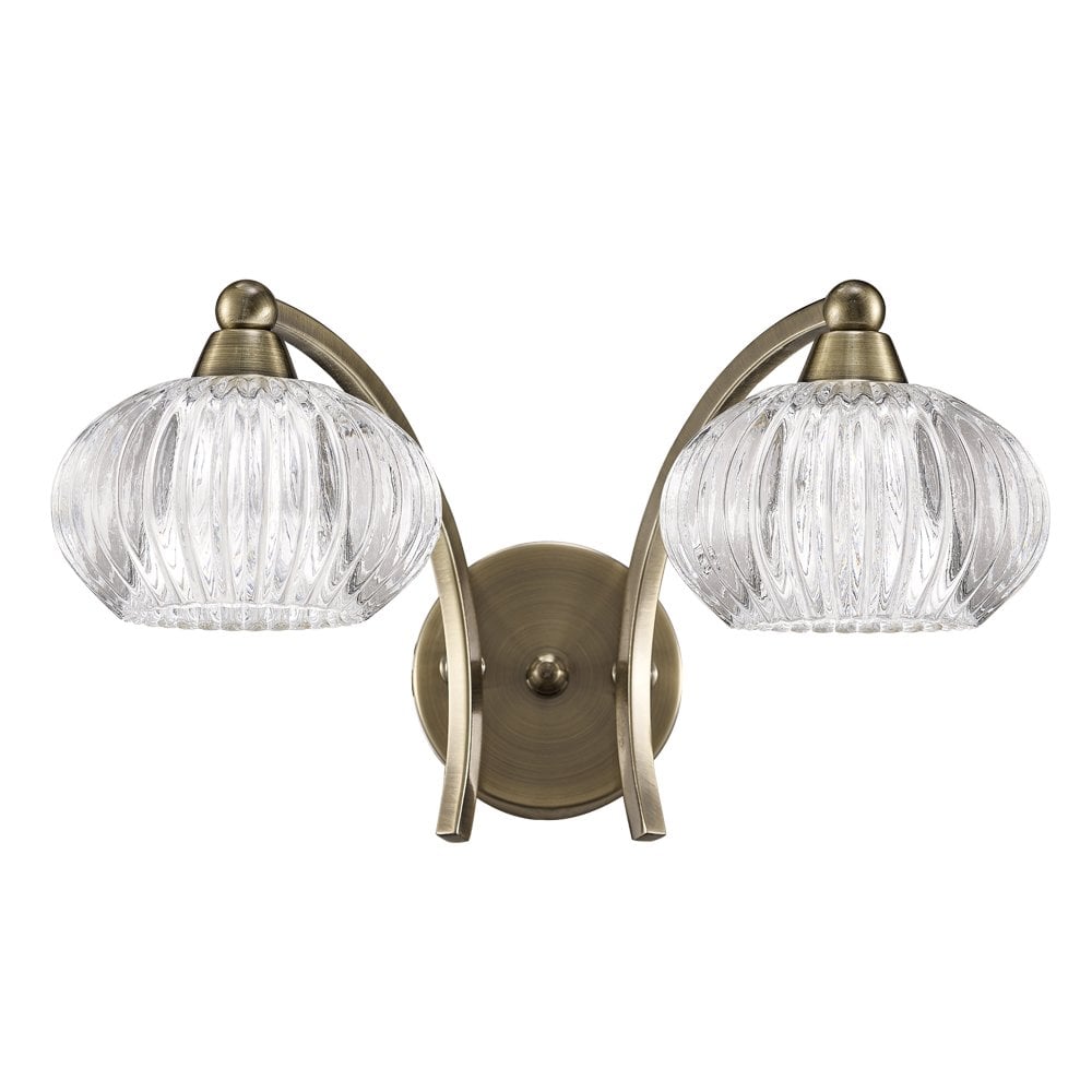Franklite Ripple 2 Light Wall Bracket with Switch - Bronze & Ribbed Glass