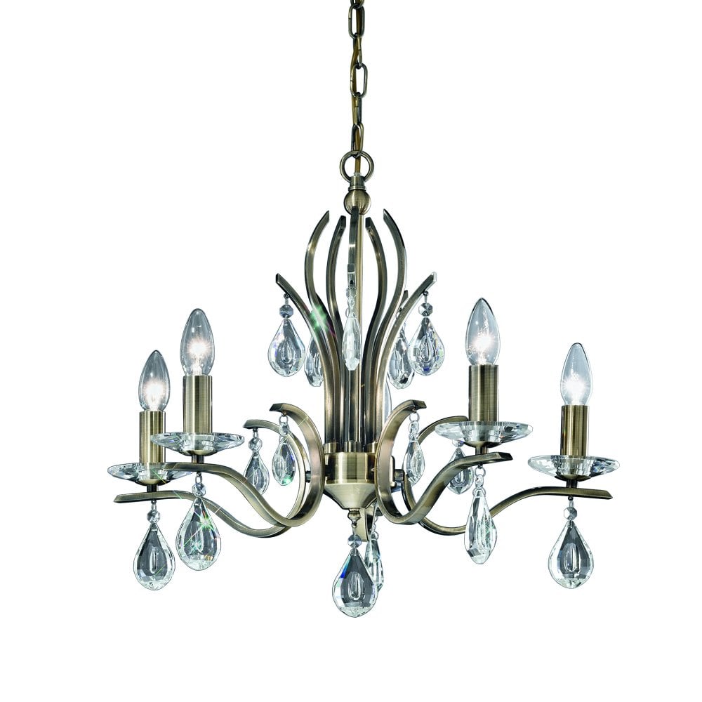 Franklite Willow 5 Light Fitting - Bronze & Crystal Glass