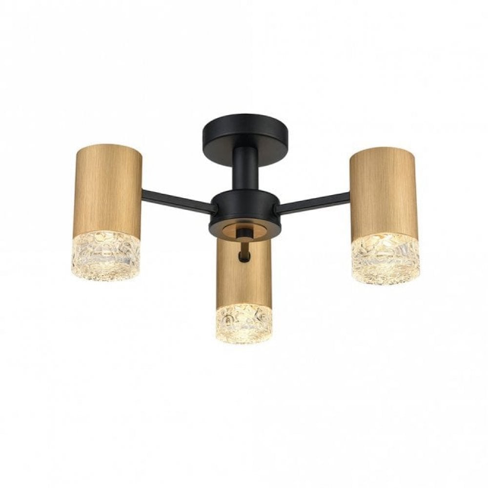 Franklite Cordelia 3 Light Fitting - Satin Brushed Gold & Matt Black
