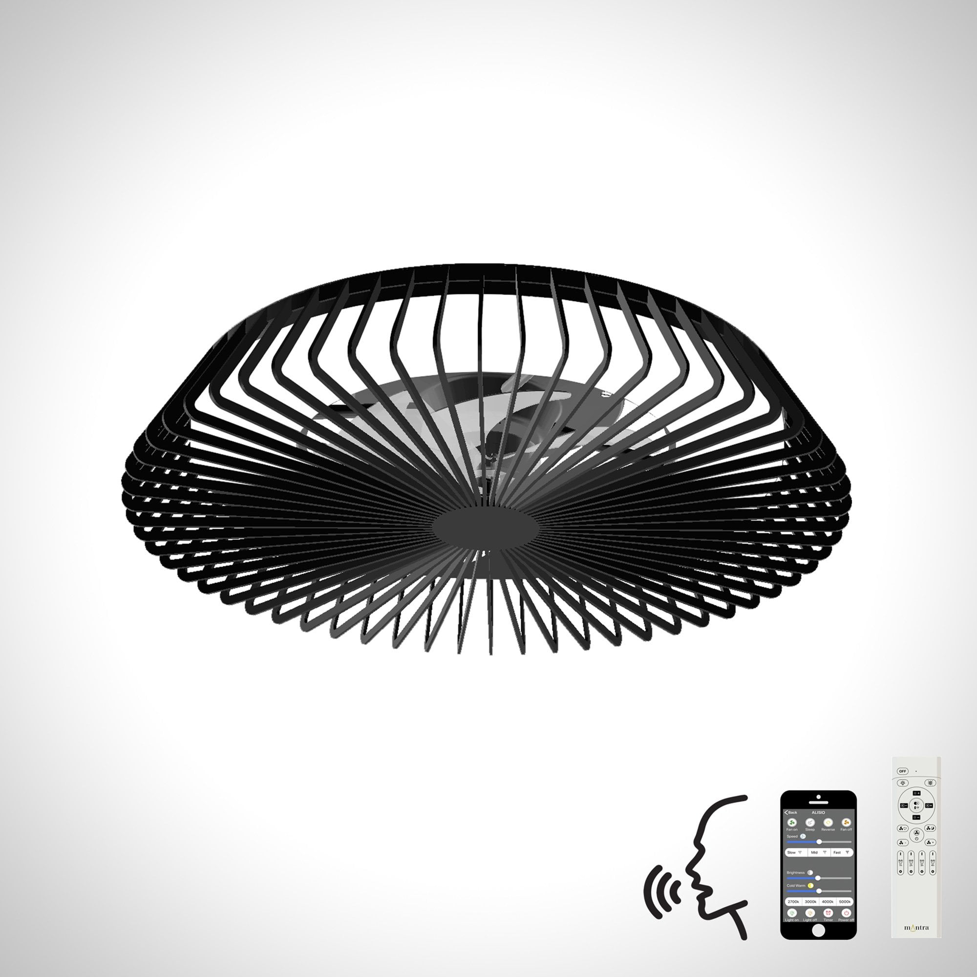 Mantra Himalaya 70W LED Dimmable Ceiling Light & Fan, Remote, APP ,  Voice Controlled, Black