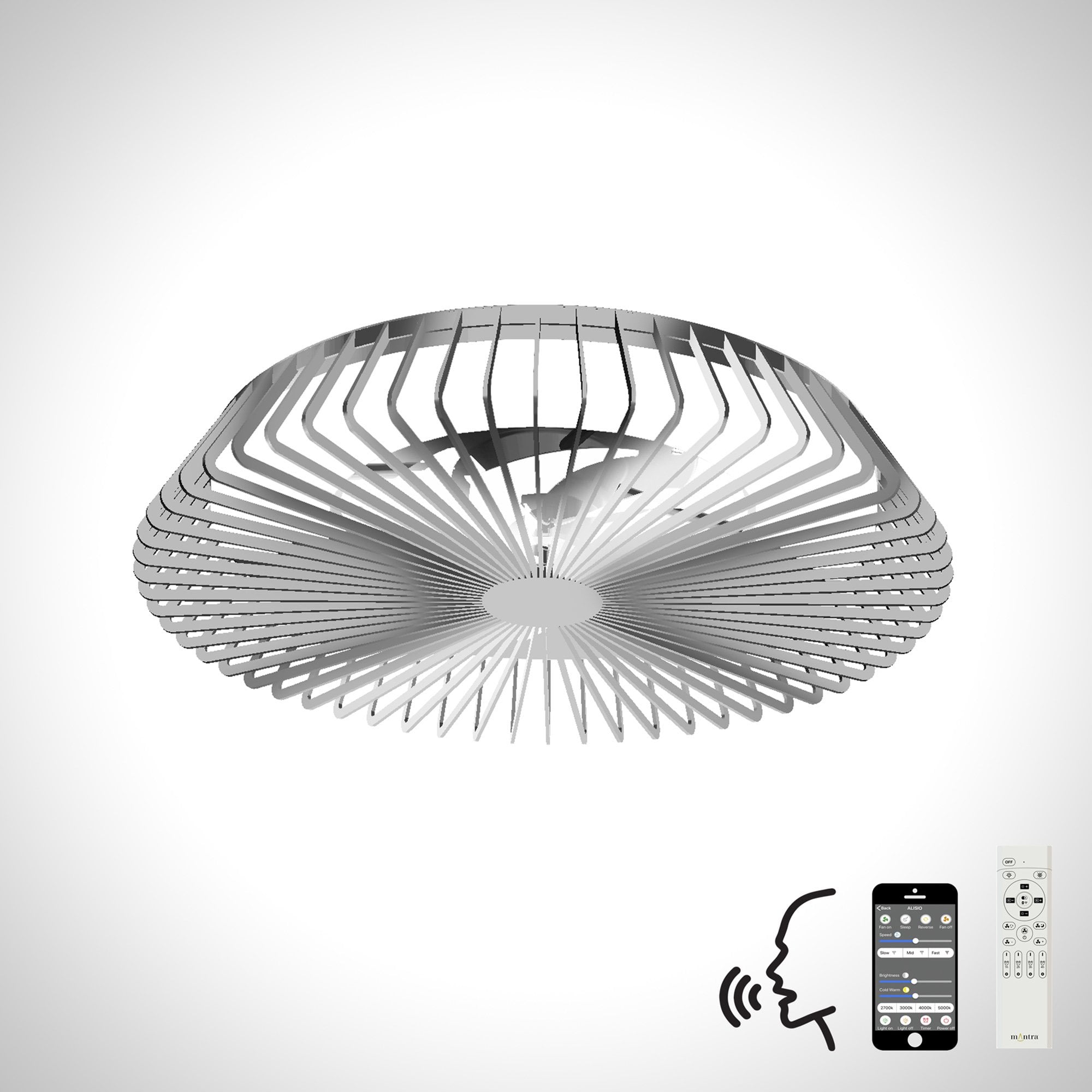 Mantra Himalaya 70W LED Dimmable Ceiling Light & Fan, Remote, APP ,  Voice Controlled, Silver