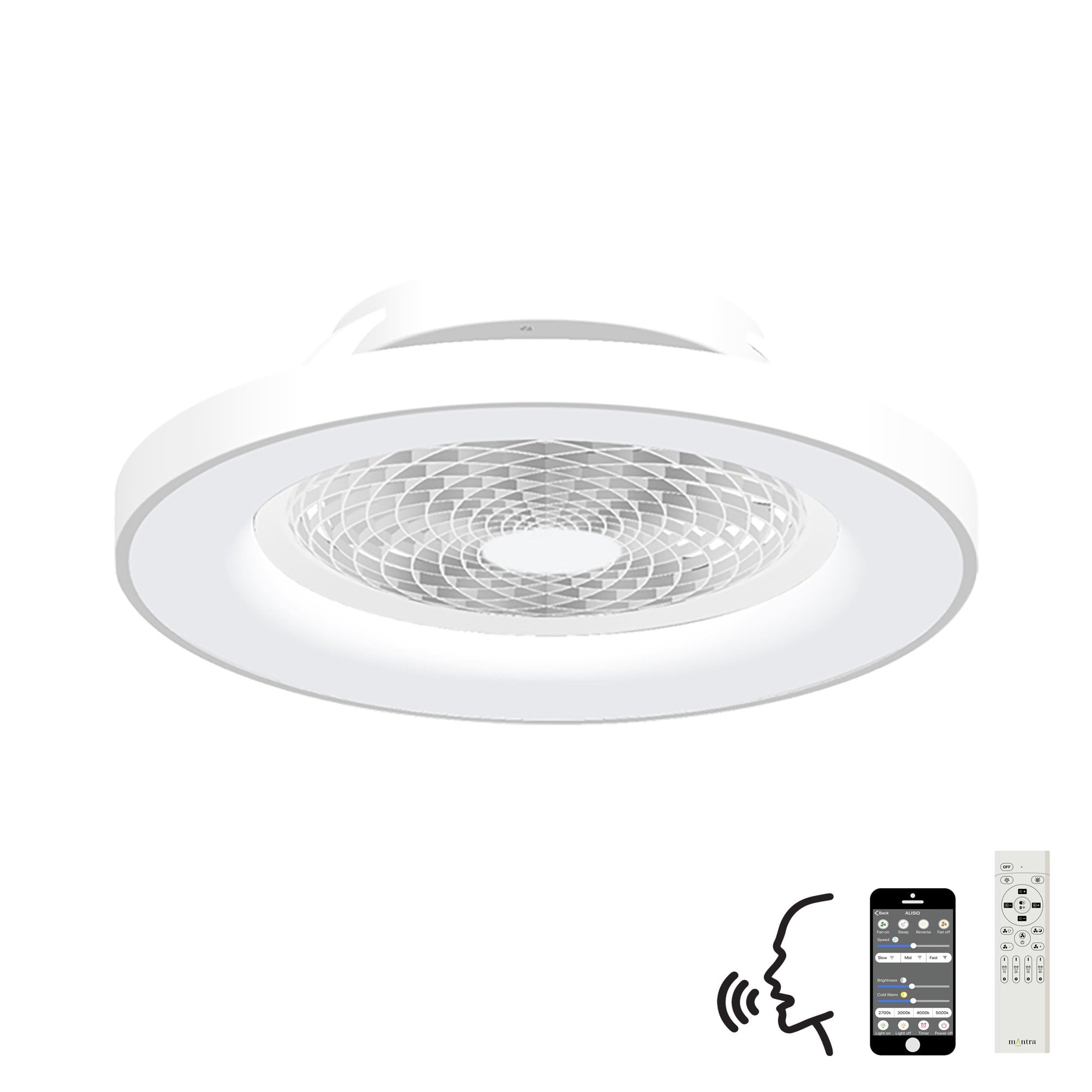 Mantra Tibet 70W LED Dimmable Ceiling Light & Fan, Remote, APP ,  Voice Controlled, White