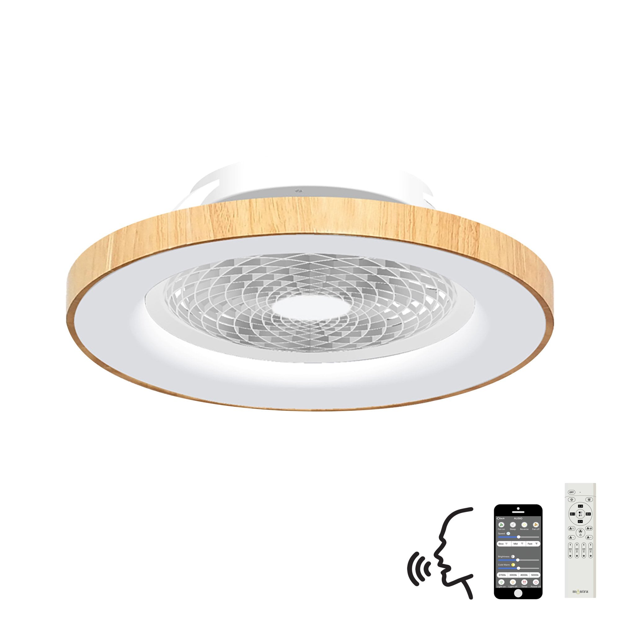 Mantra Tibet 70W LED Dimmable Ceiling Light & Fan, Remote, APP ,  Voice Controlled, Wood Effect